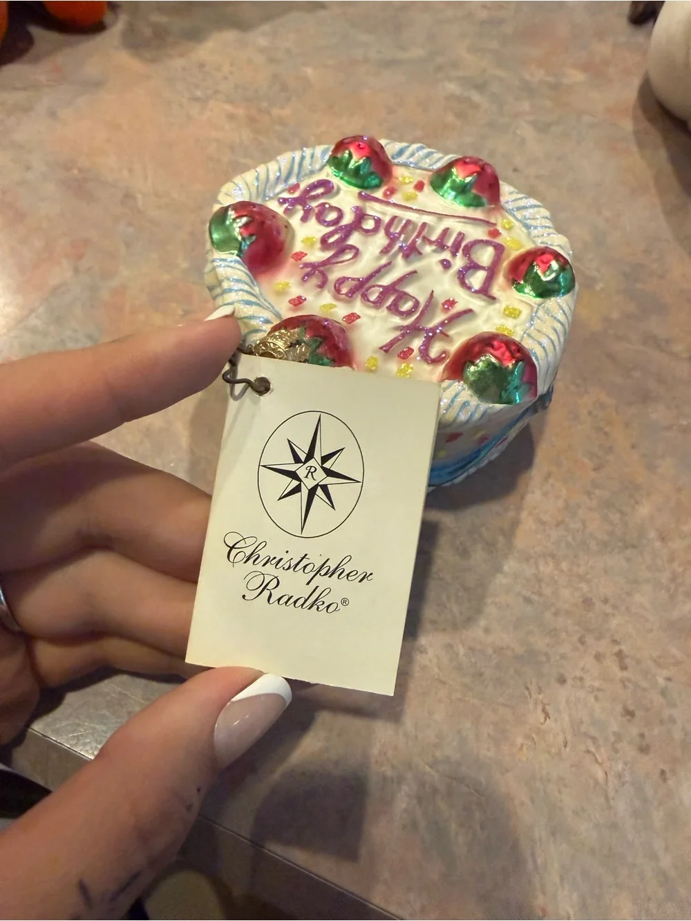Christopher Radko Glass 'Happy Birthday' Cake Ornament - Pink, Red, Green, White